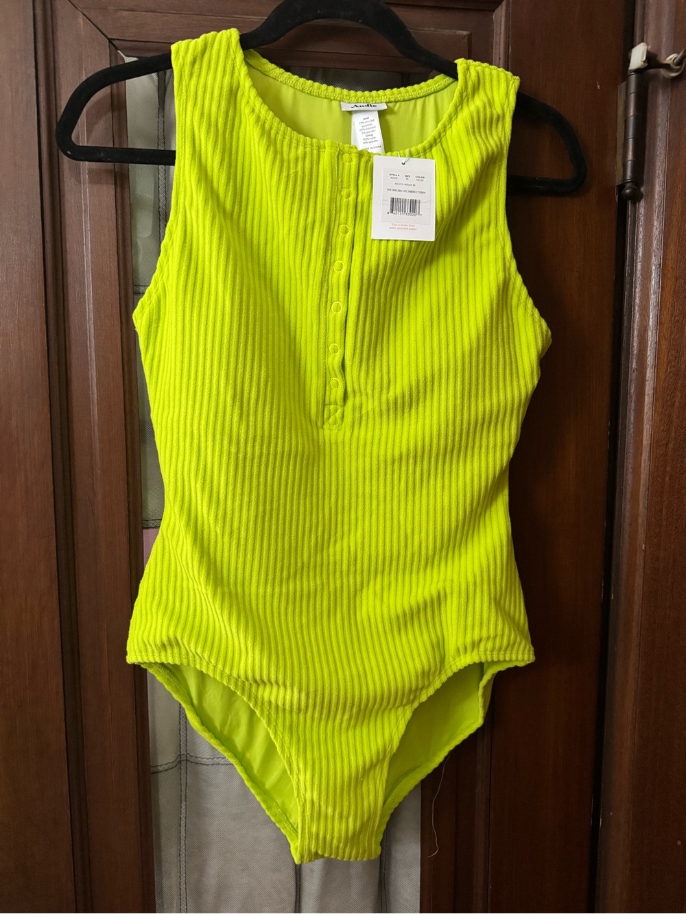 Andie Malibu one piece ribbed terry swimsuit in neon green size M